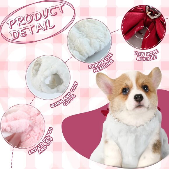 Small Dog Sweaters Dress for Dogs Girl,Faux Fur Cat Coat with Snap-on Closure fo - Picture 3 of 7